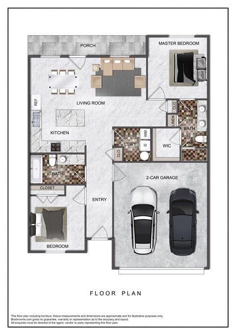 Floor plan for 2 beds, 2 baths, 1304 sqft
